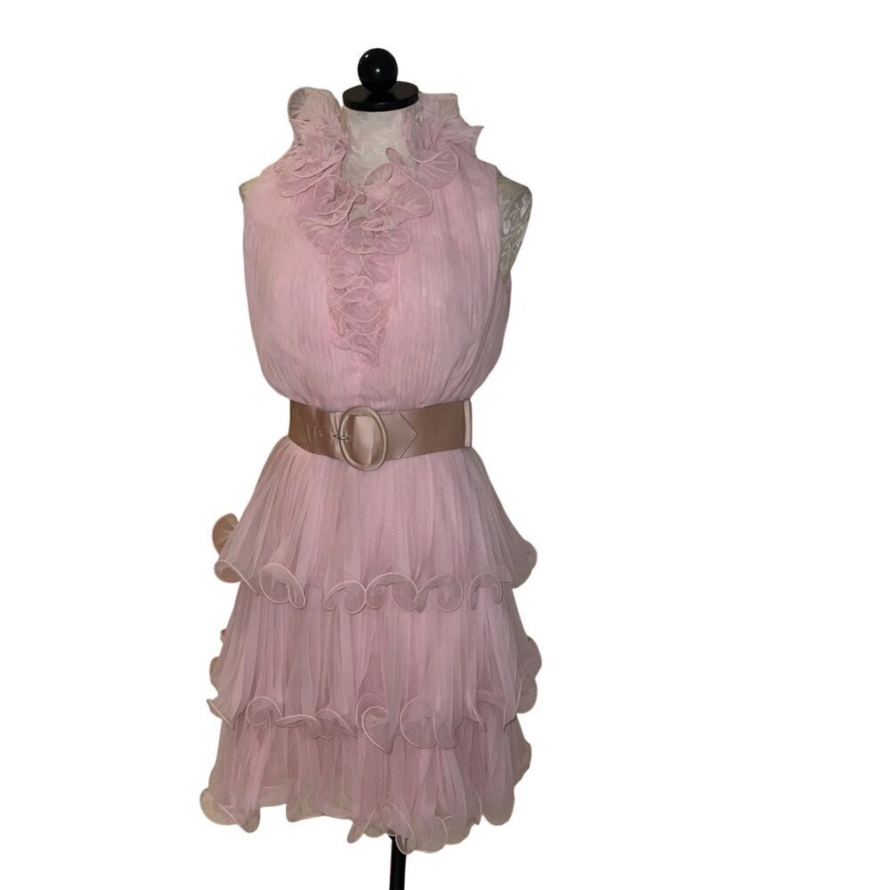 Miss Elliette California Vintage Womens Dress Size Small Pink Chiffon Tiered